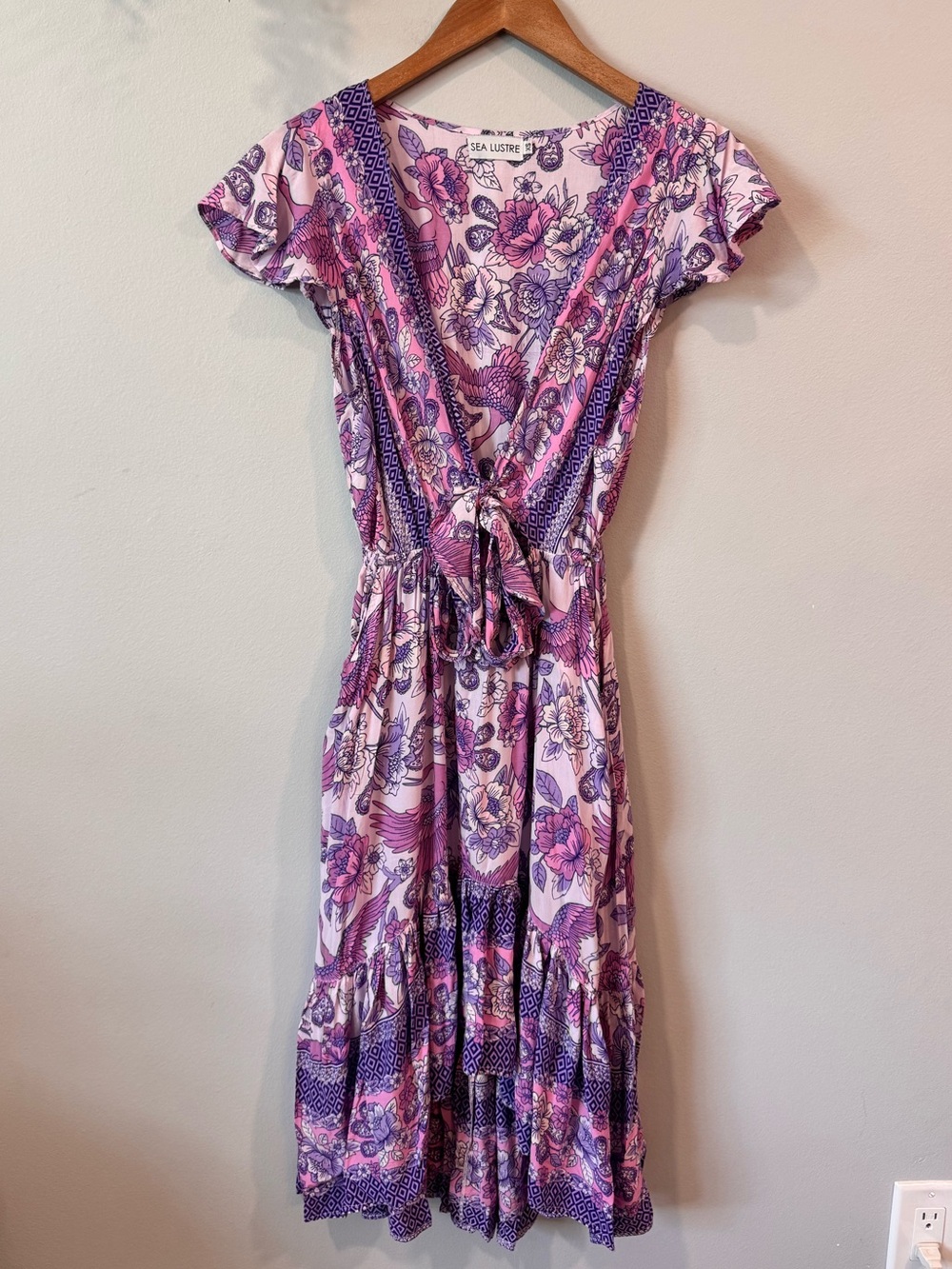 Sea Lustre Pink & Purple Floral Tie-Waist Midi Dress Size Xs
